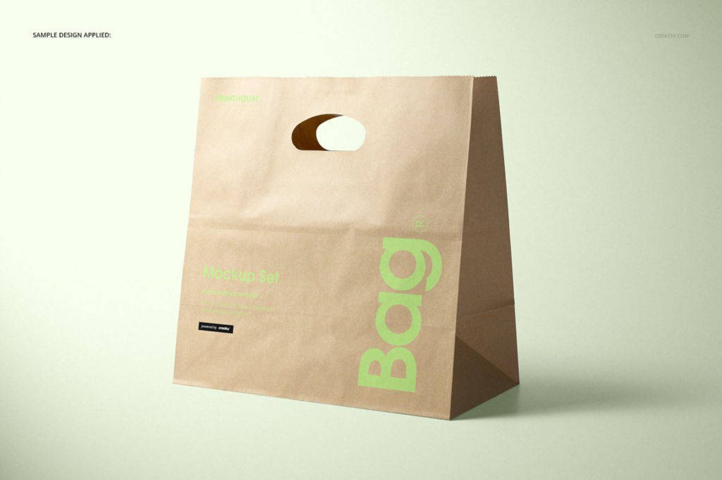模切牛皮纸手提袋PSD分层样机贴图 Die Cut Kraft Paper Bag Mockup Set