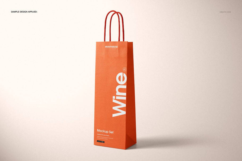 红酒包装针织袋手提袋PSD分层样机贴图模版Eurotote Wine Tote Bag Mockup Set