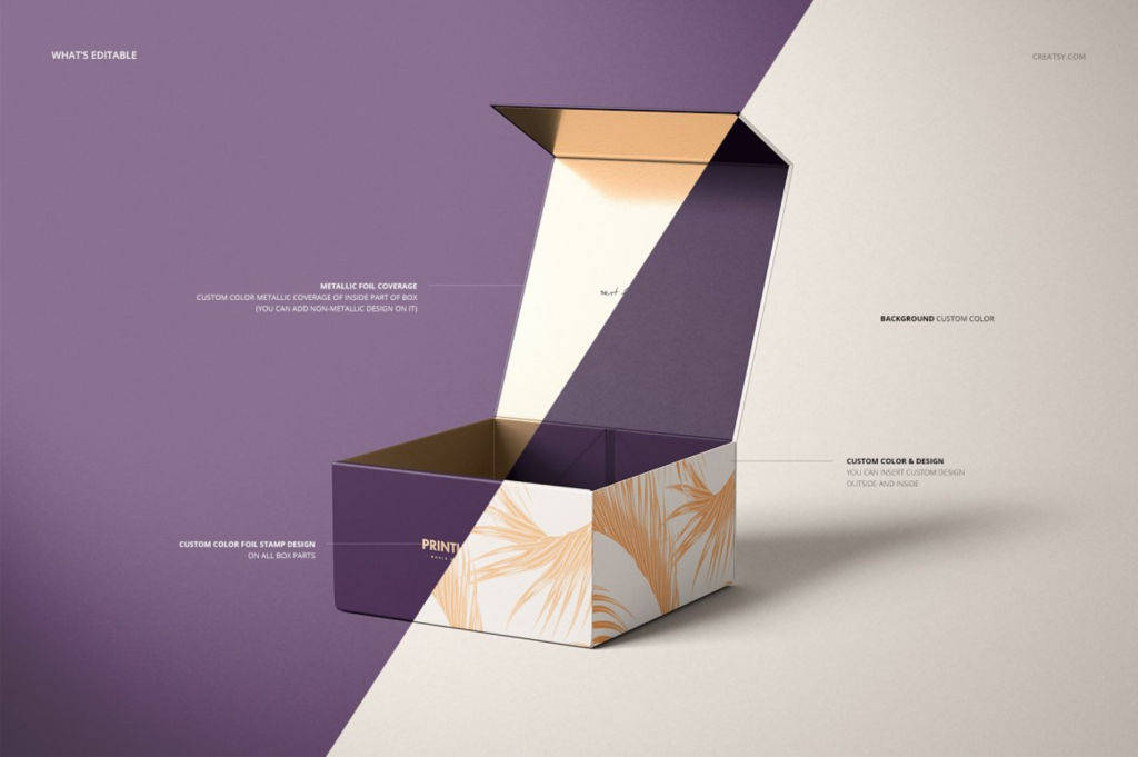 时尚精致正方形礼盒包装PSD样机贴图模版Magnetic Gift Box Mockup Set