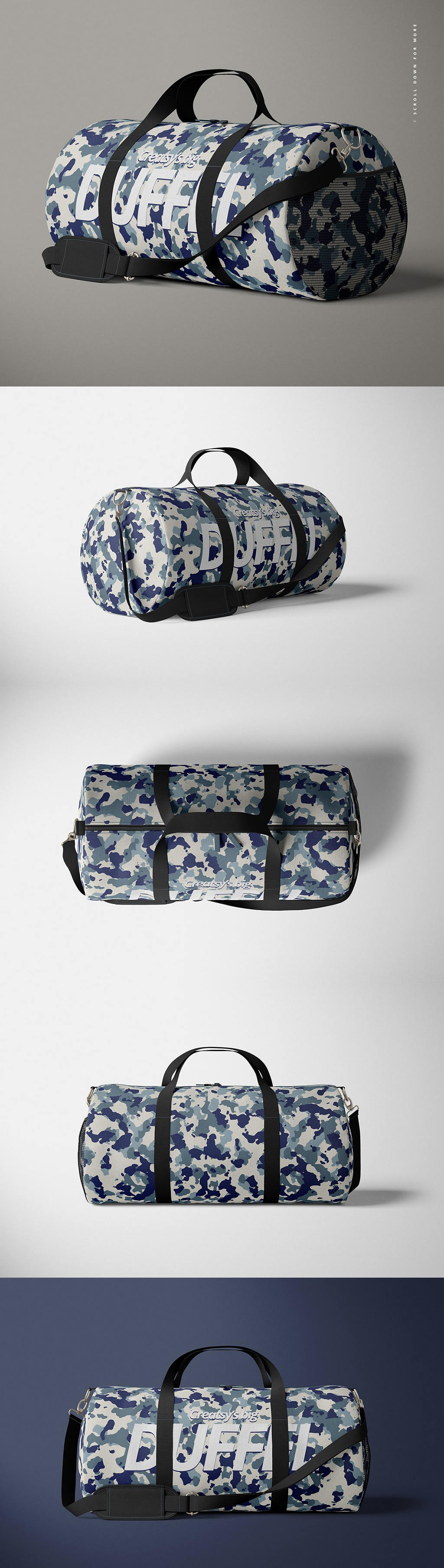 手提/斜挎帆布行李包设计展示图样机模板(23×12) Duffel Bag Mockup Set (23×12)