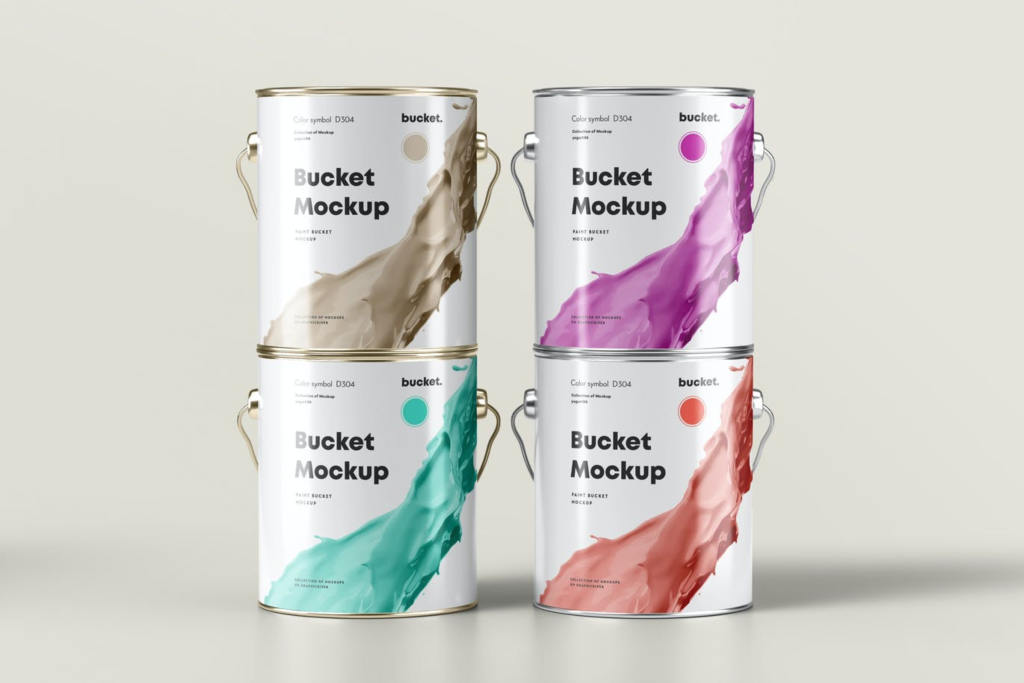 6款铁罐油漆桶包装样机ps素材贴图Paint Bucket Mock up