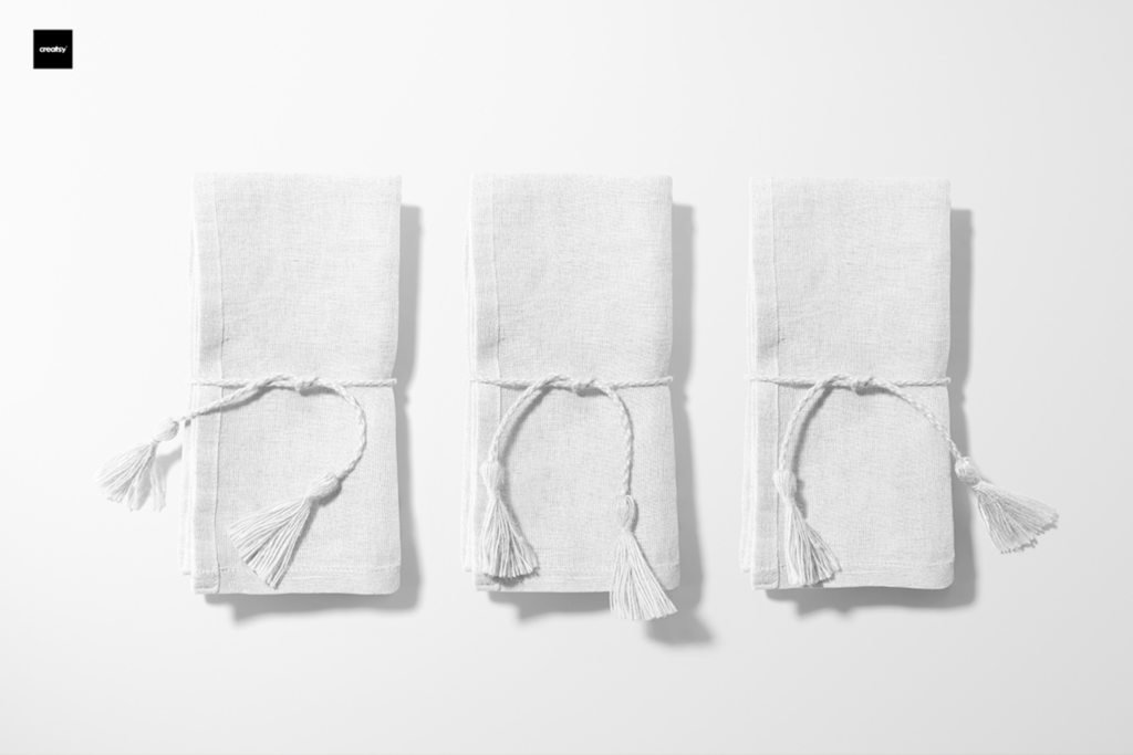 棉麻布料印花图案桌布样机贴图Ps效果素材下载 Cotton Linen Napkin Mockup Set