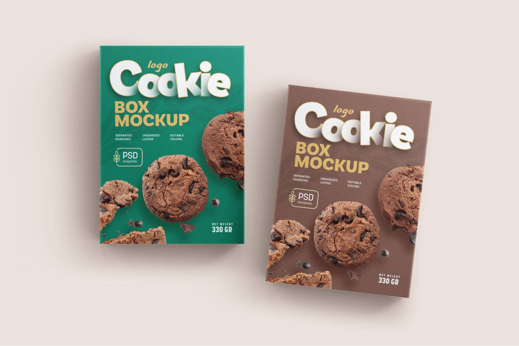 食品产品立体包装盒样机贴图ps素材下载Cookies Box Packaging Mockup Set