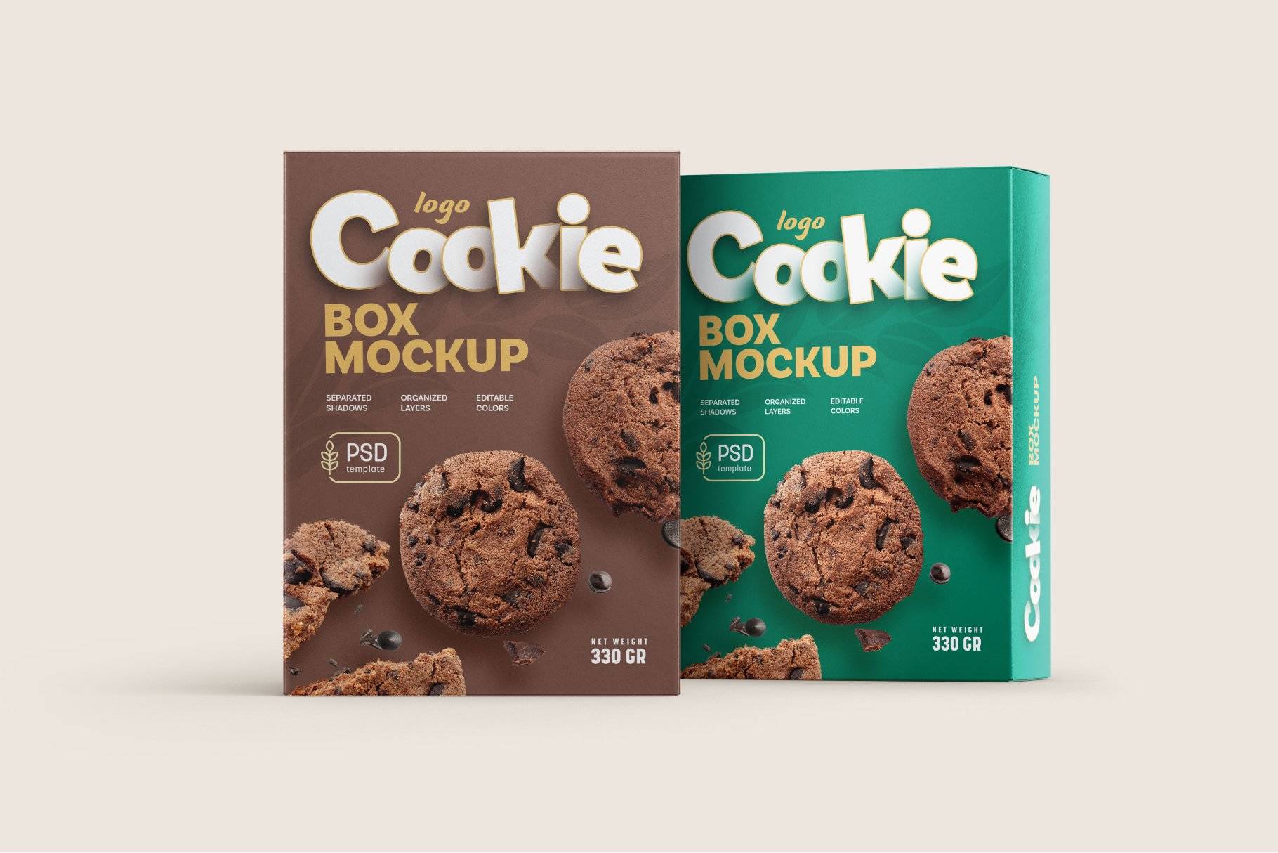 食品产品立体包装盒样机贴图ps素材下载Cookies Box Packaging Mockup Set